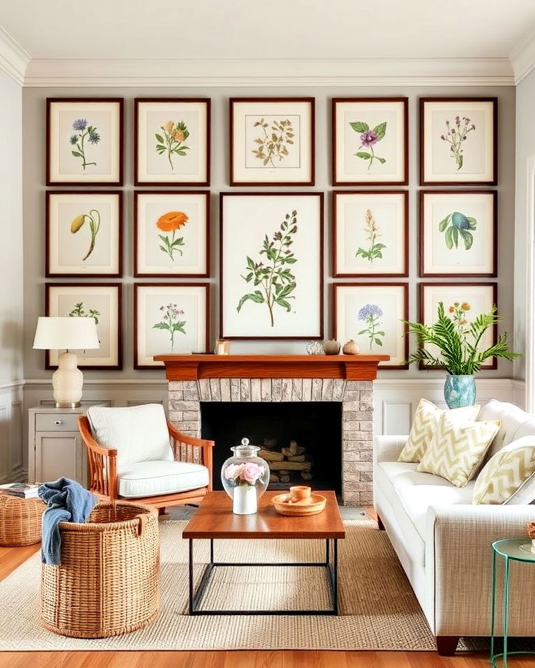 botanical prints for a french country living room