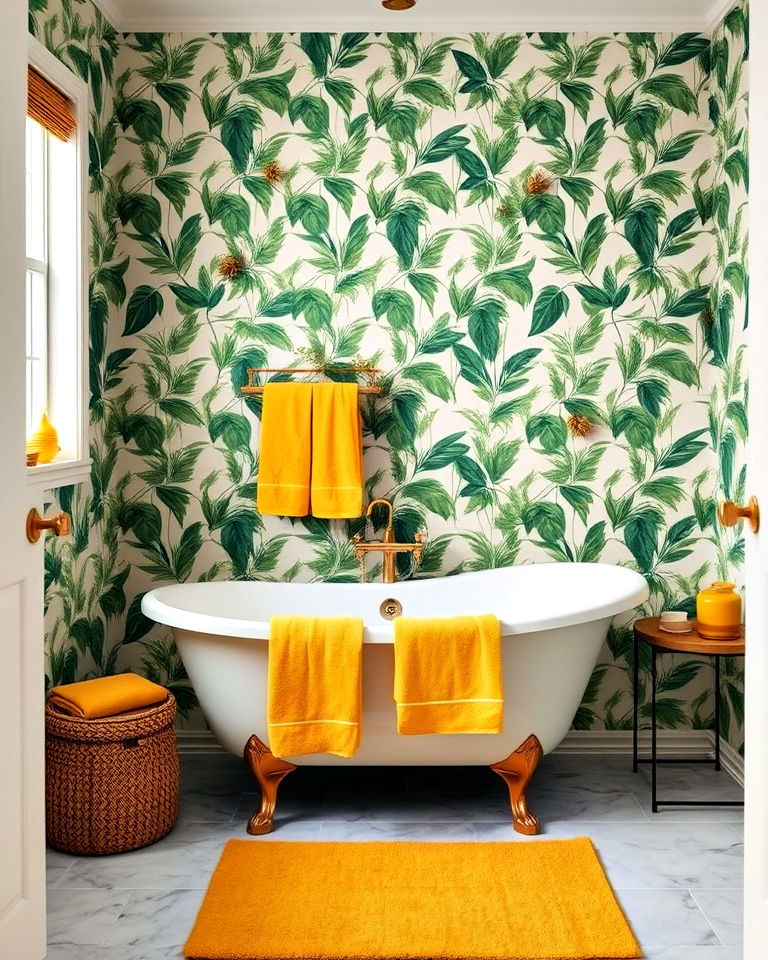 botanical wallpaper with yellow accents