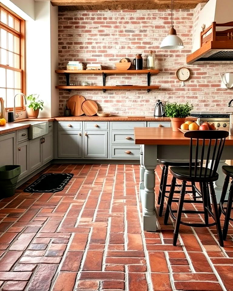 brick flooring for rustic warmth