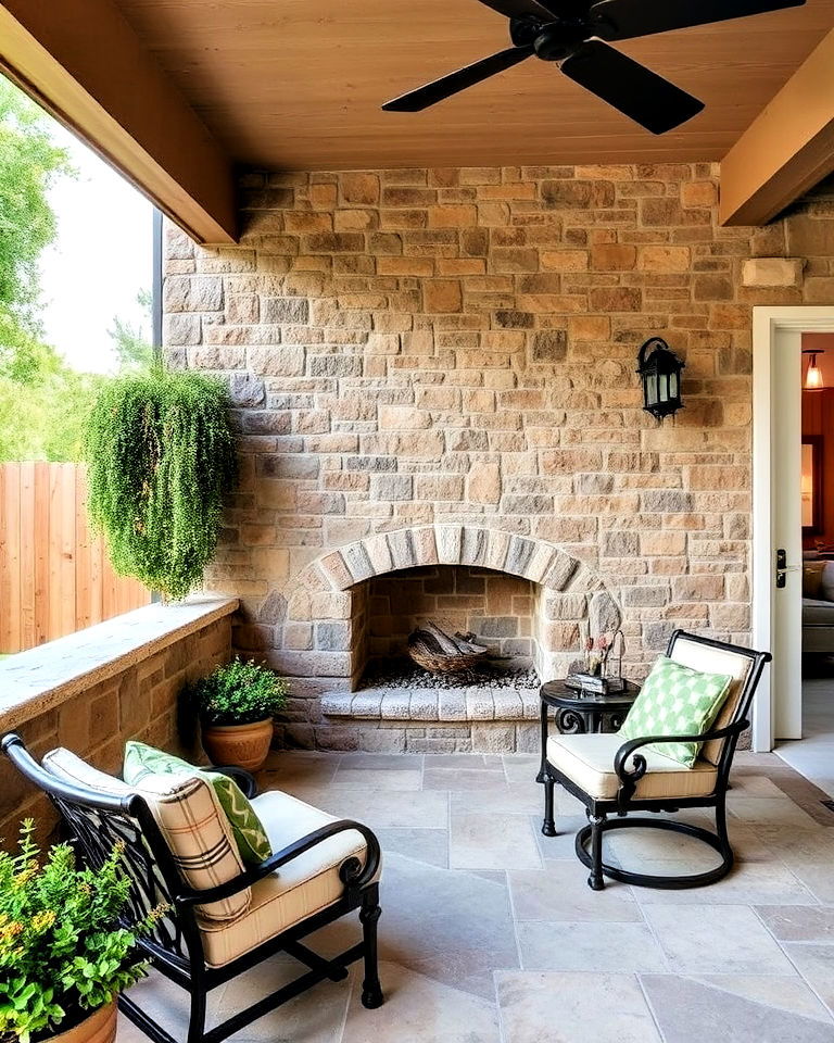 brick or stone accent wall for patio
