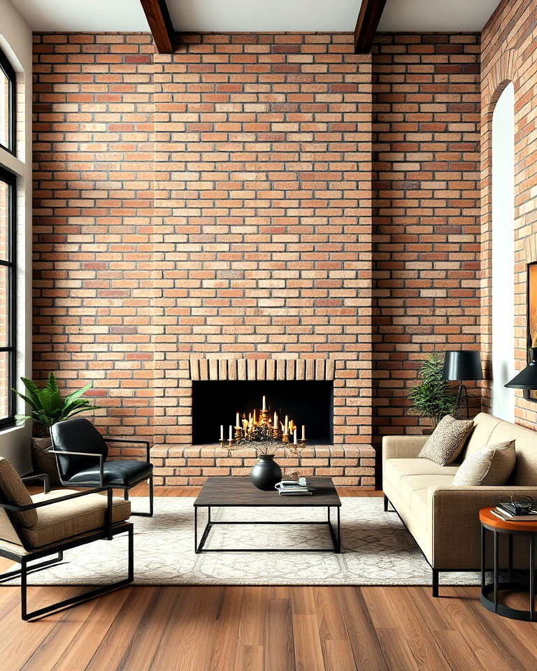 brick style stone wall for a modern living room