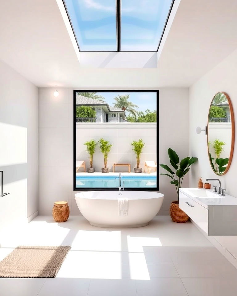 bright and airy pool bathroom