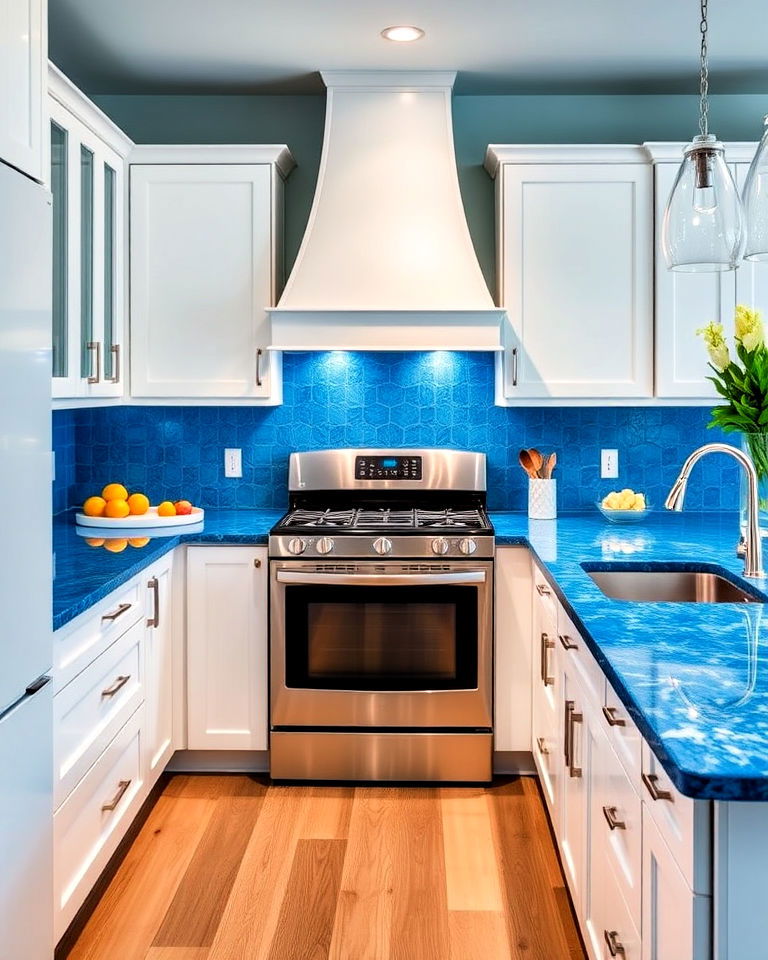 bright blue quartz countertops