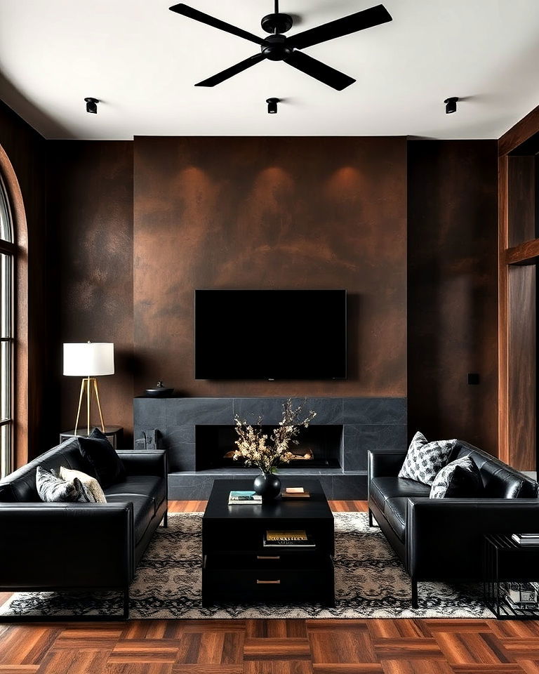 brown and black for a dramatic contrast living room