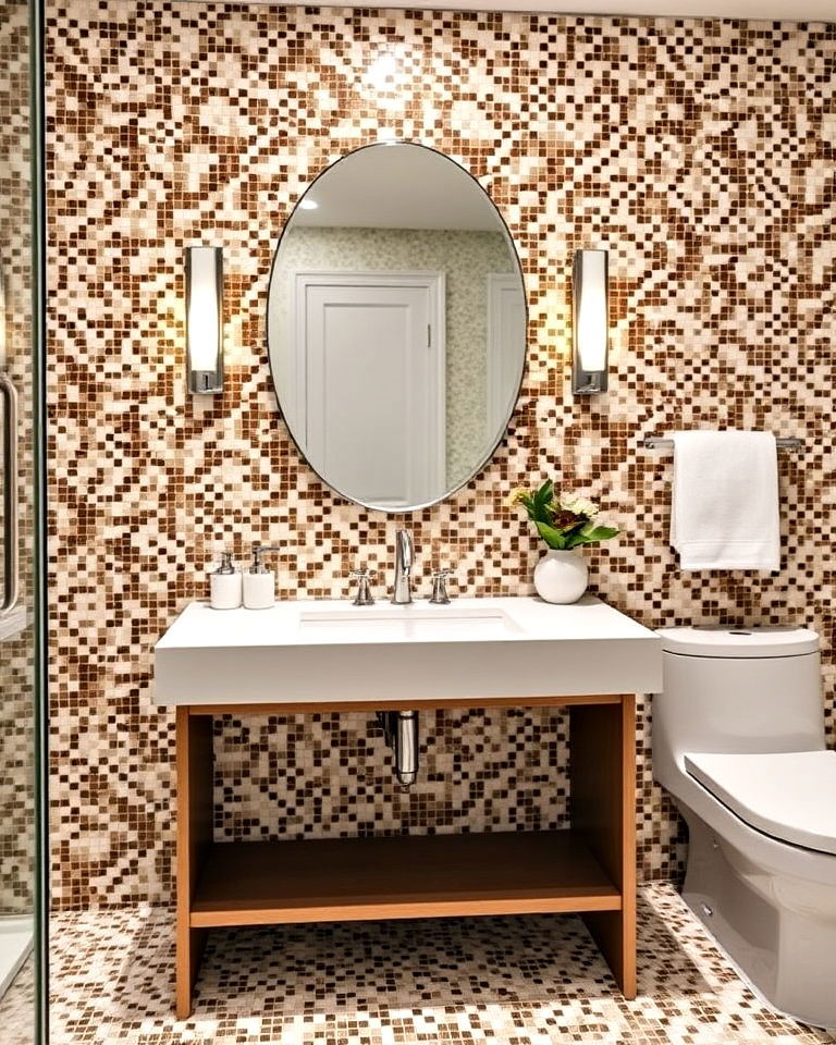 brown and white mosaic backsplash in your bathroom