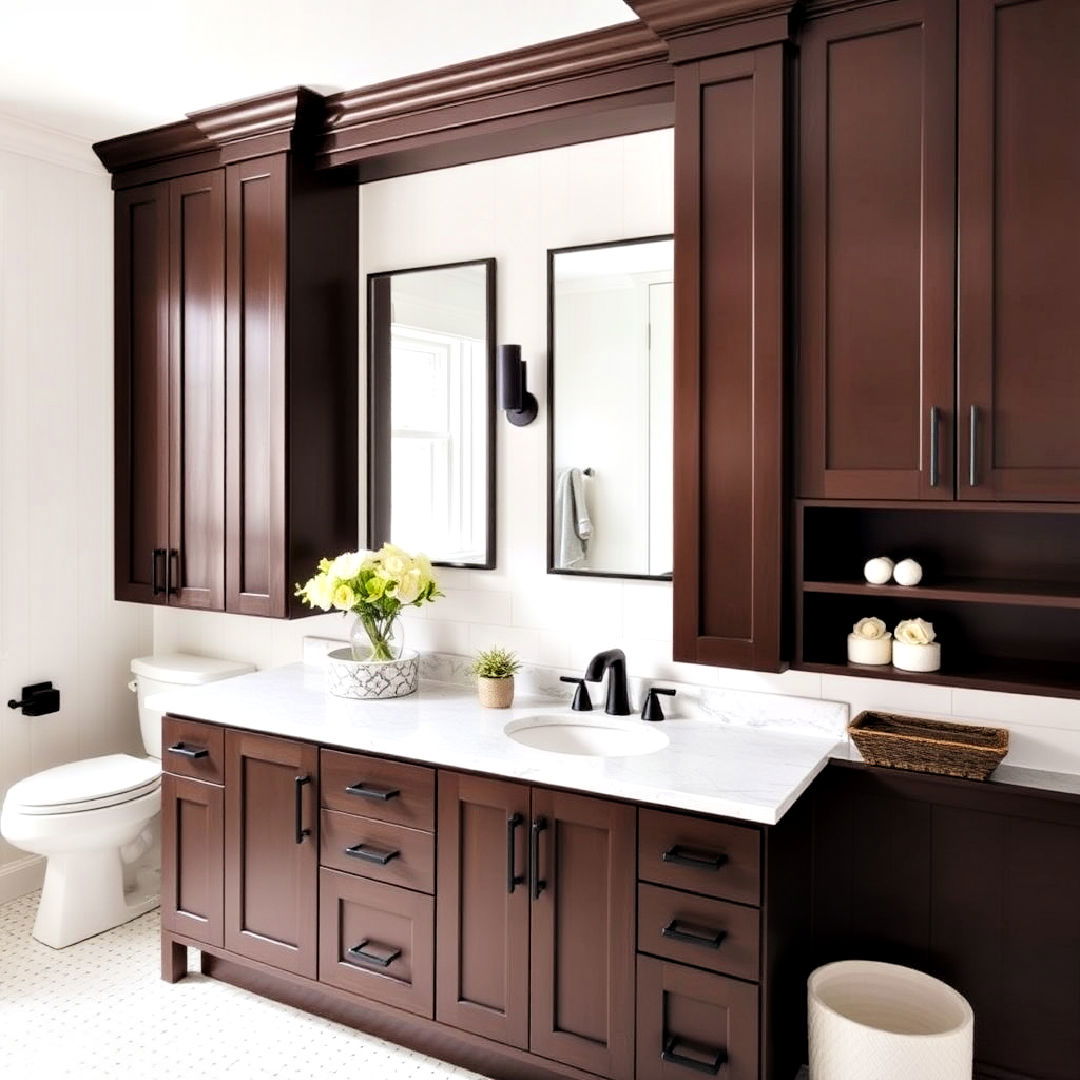 brown cabinets with black hardware design