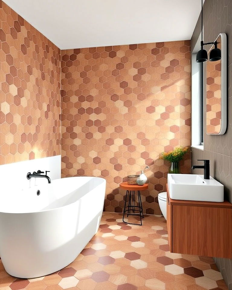 brown hexagon bathroom tiles for a modern twist