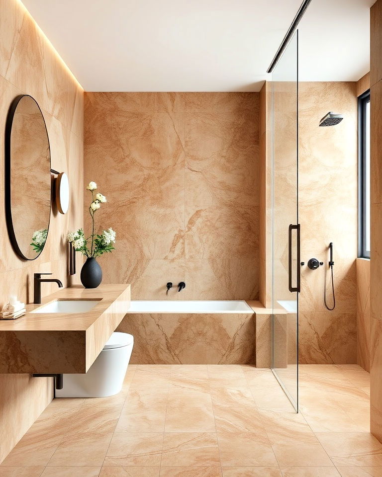 brown marble to elevate a bathroom’s aesthetic