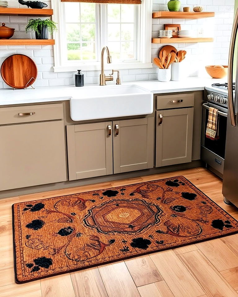 brown rugs with black accents for kitchen