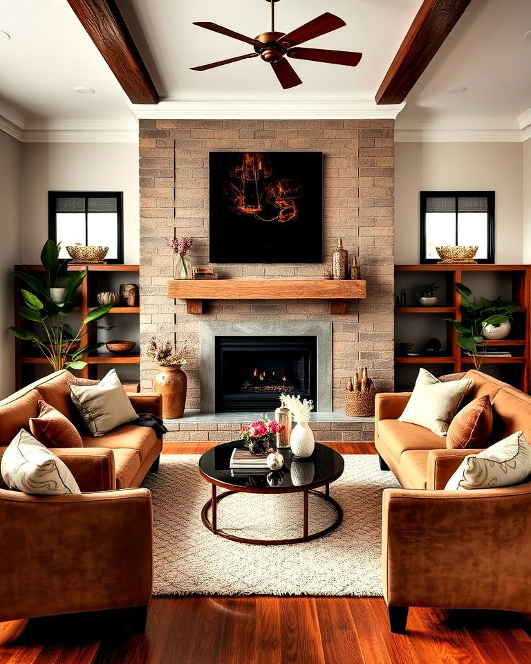 brown with metallic copper for a rustic glam look