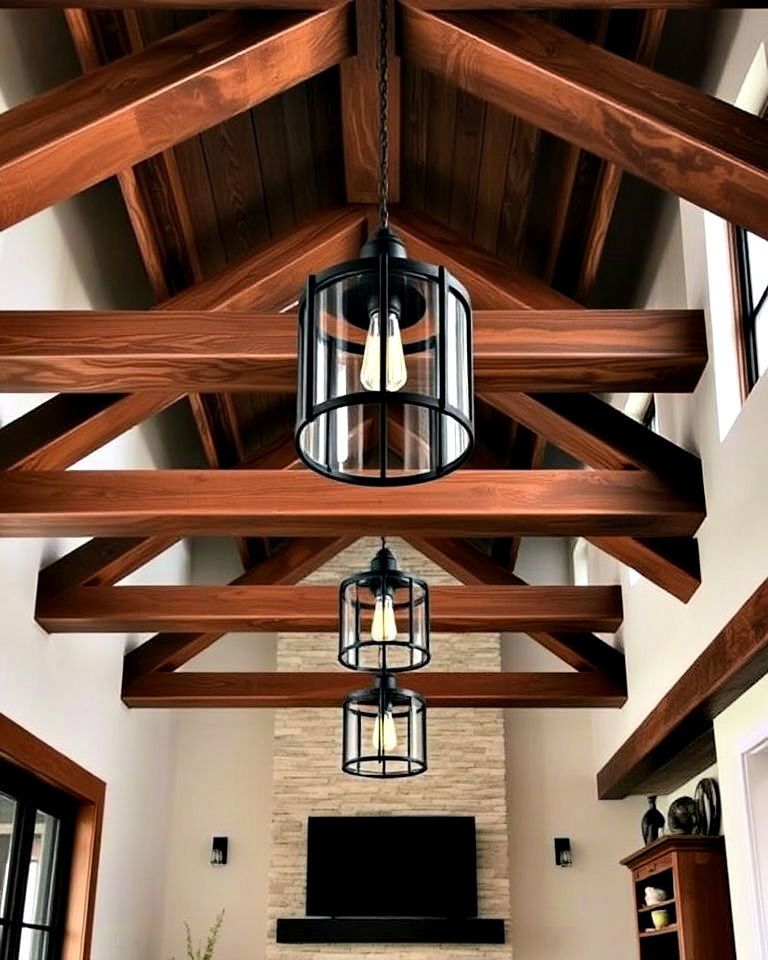 brown wooden beams and black fixtures