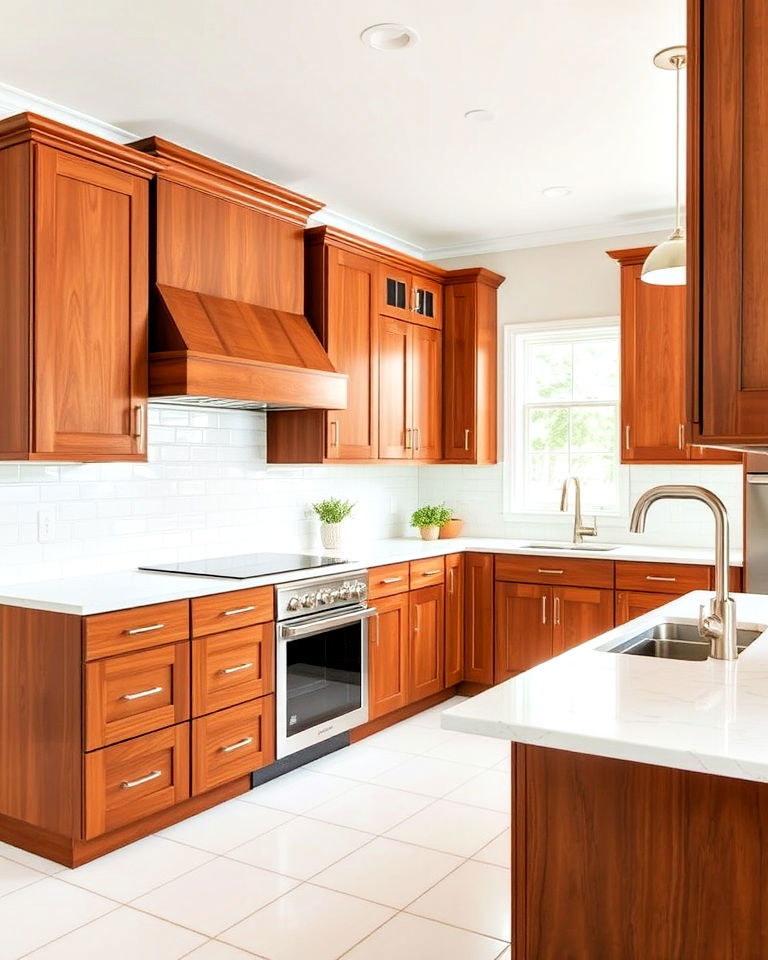 brushed nickel hardware natural cherry cabinets