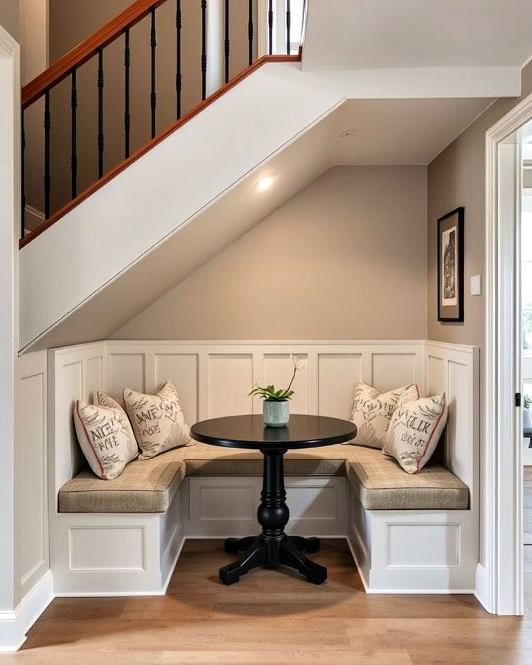 built in banquette under the staircase