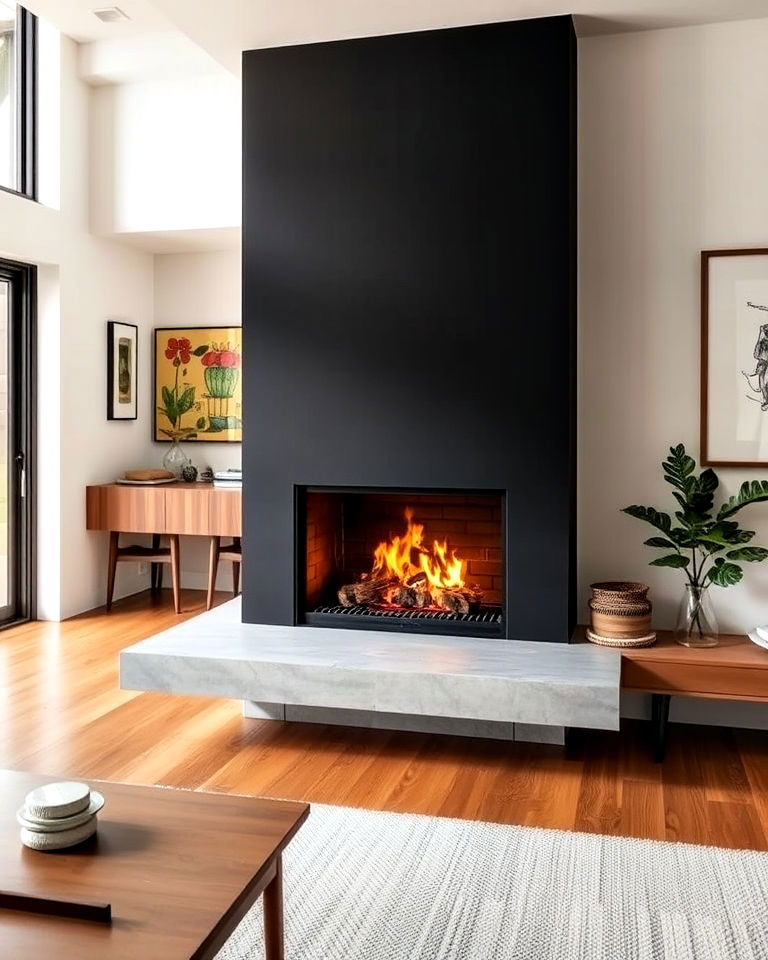 built in fireplace with floating hearth