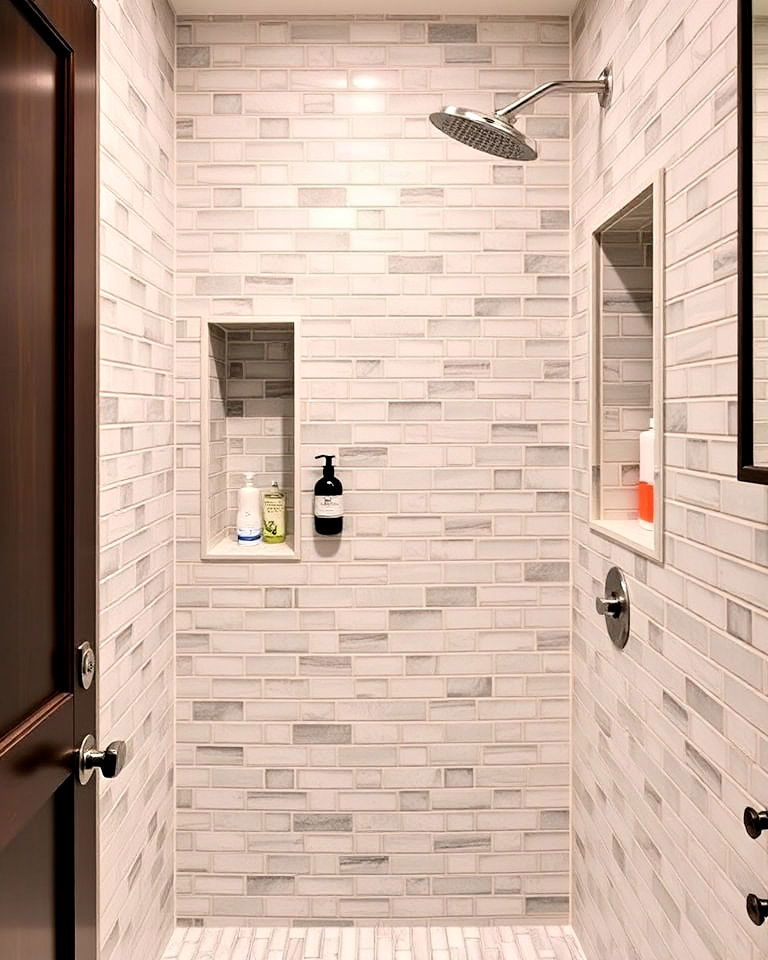 built in hallway shower niches for storage