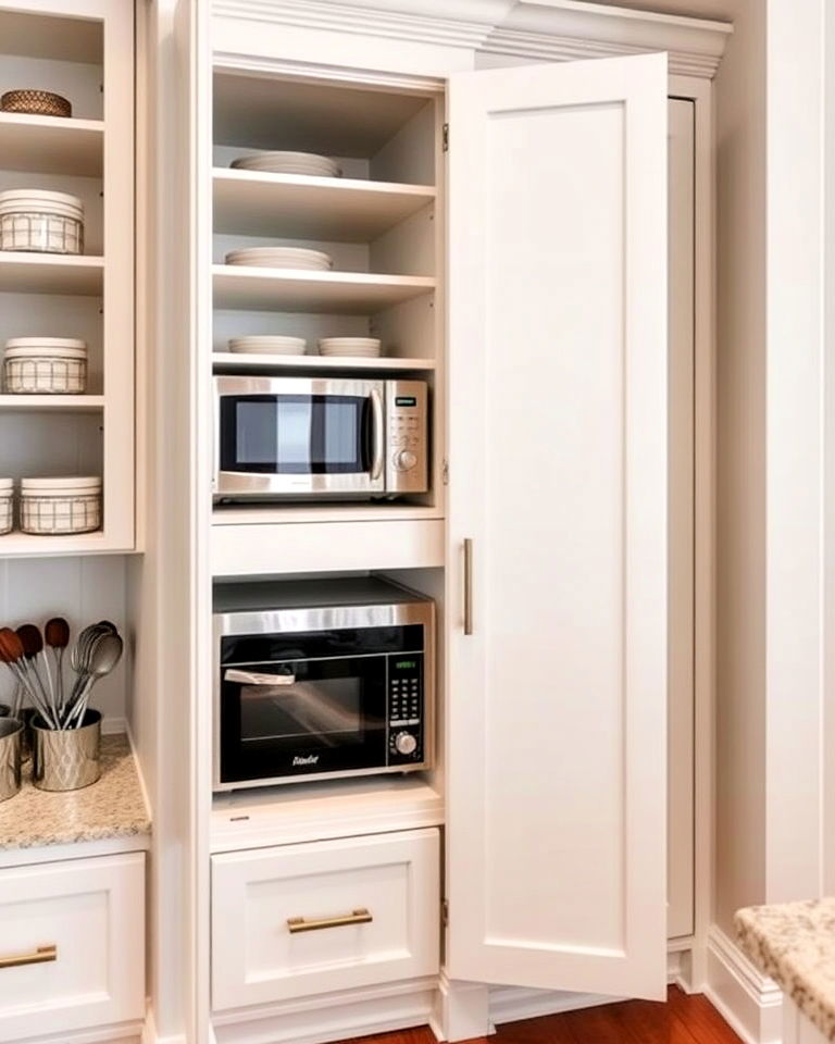 built in microwave pantry cabinet