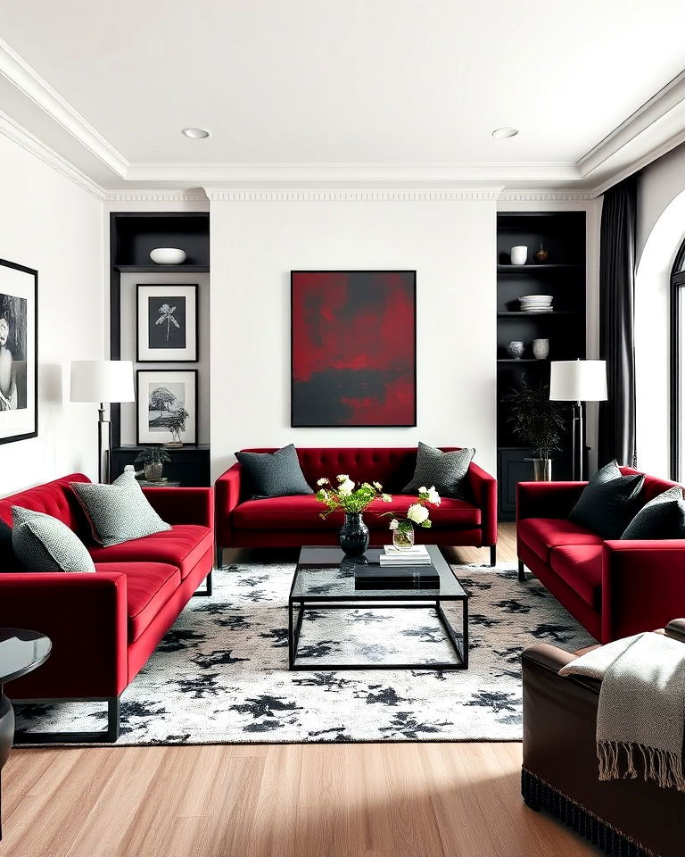 burgundy and black contrast living room