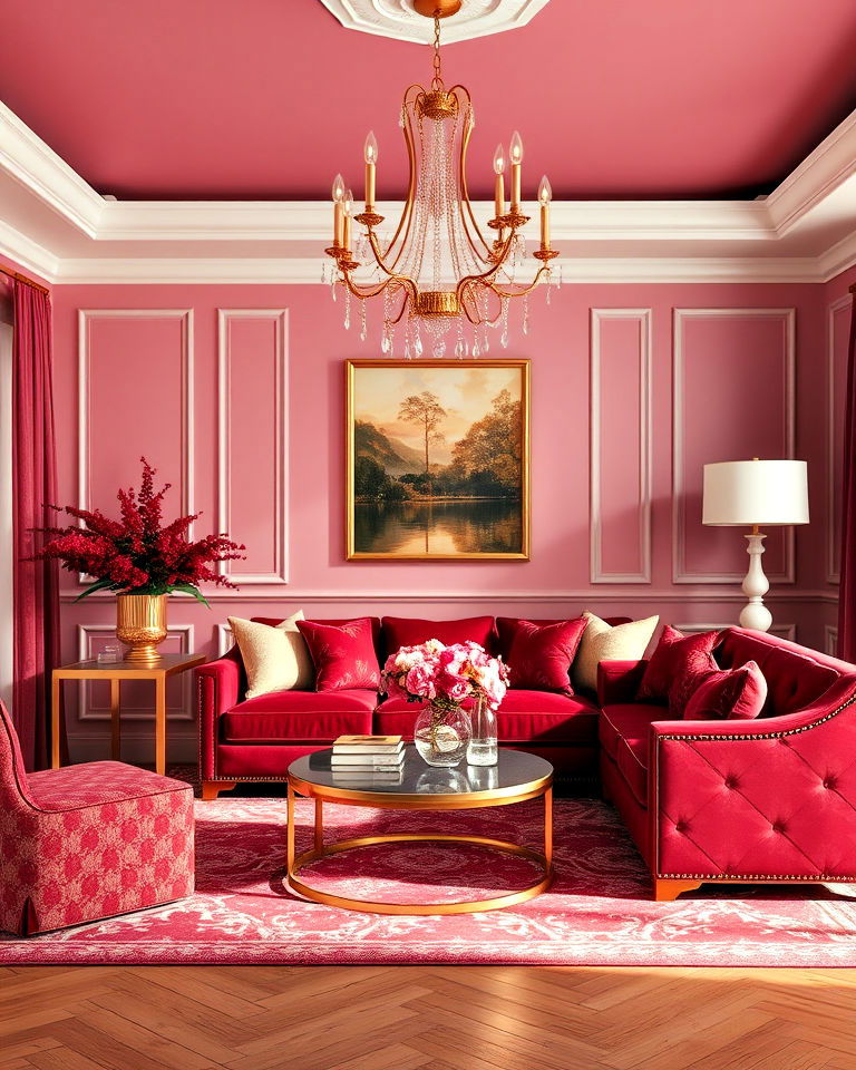 burgundy and gold accent living room