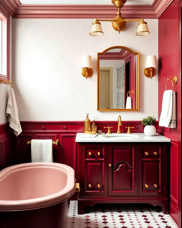 burgundy and gold fixtures for a luxurious touch