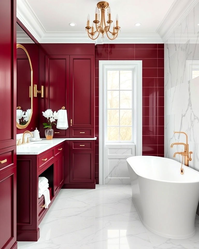 burgundy and marble combination for a luxe feel