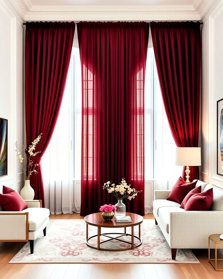 burgundy living room curtains