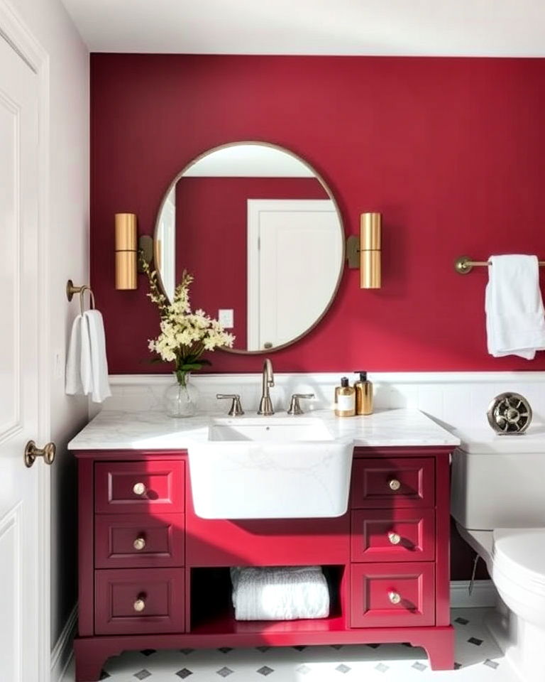 burgundy vanity for a pop of color