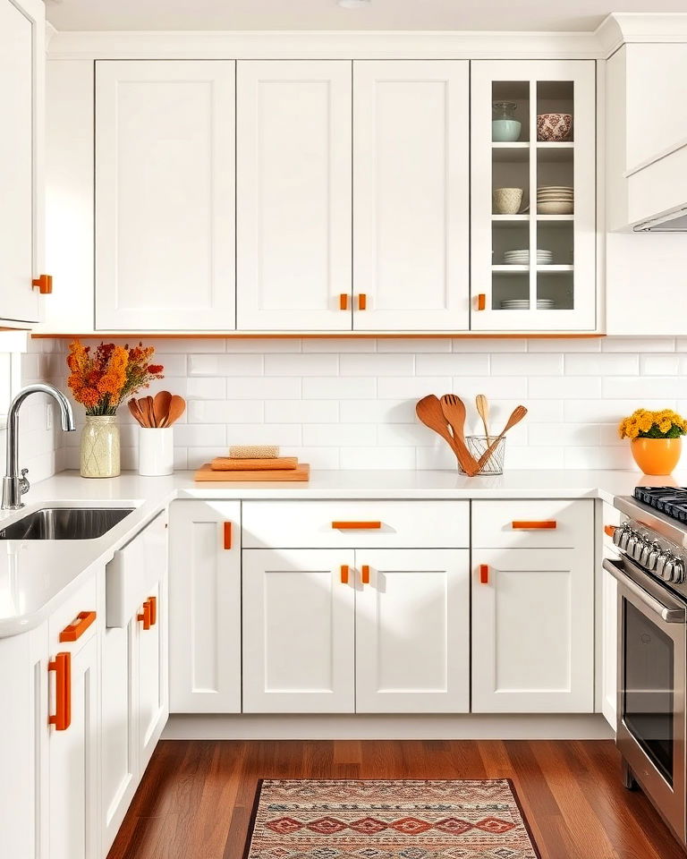 burnt orange accent cabinet handles