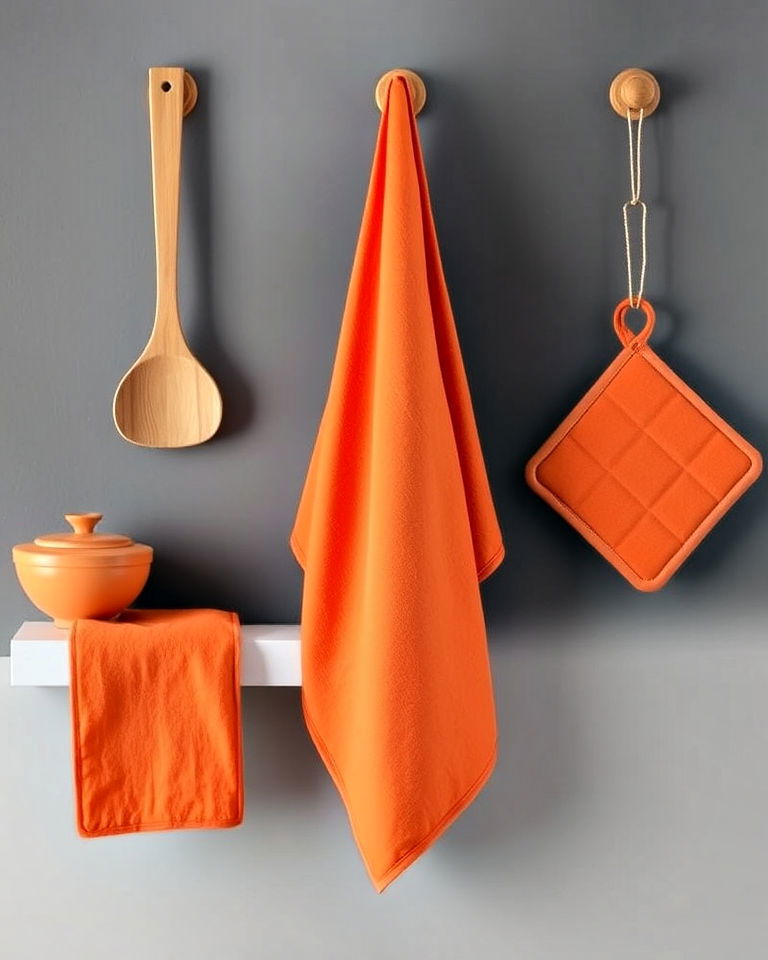 burnt orange kitchen towels and linens