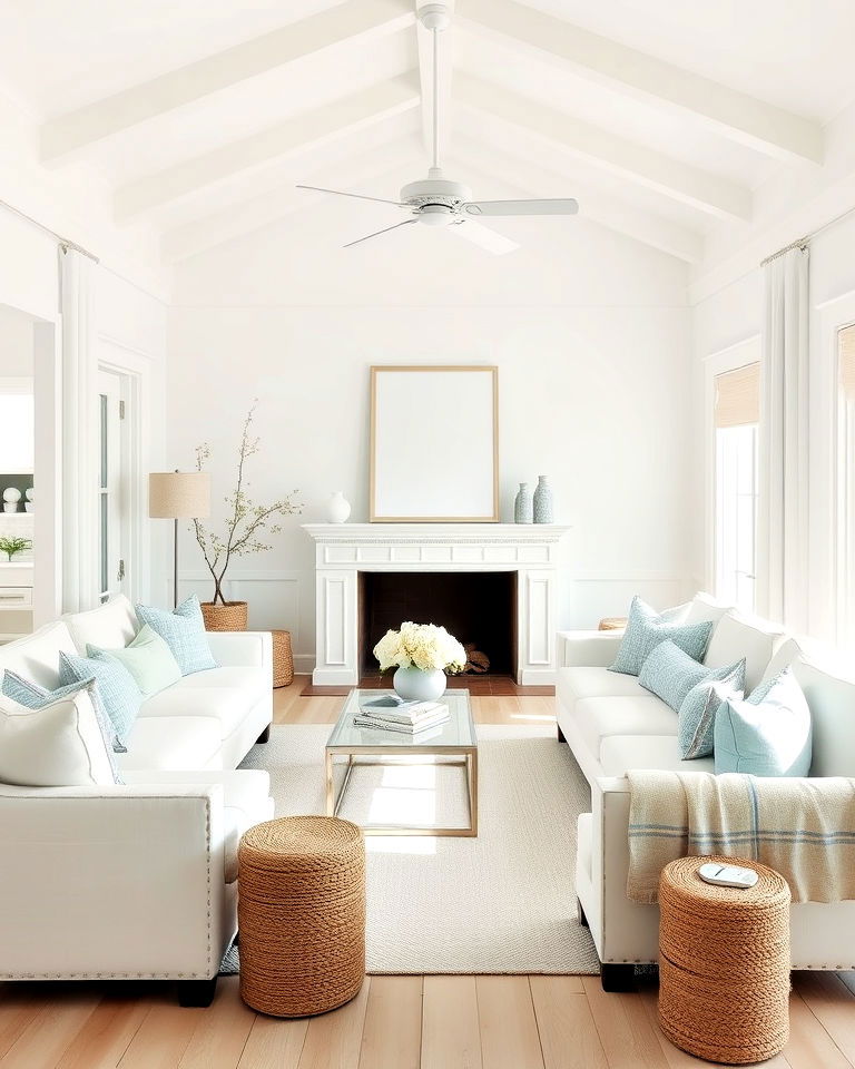 calming and minimalist beach house living room