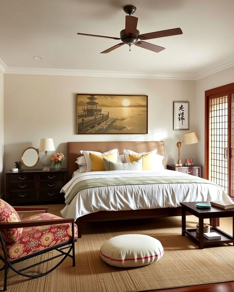 calming neutral colored asian inspired bedroom