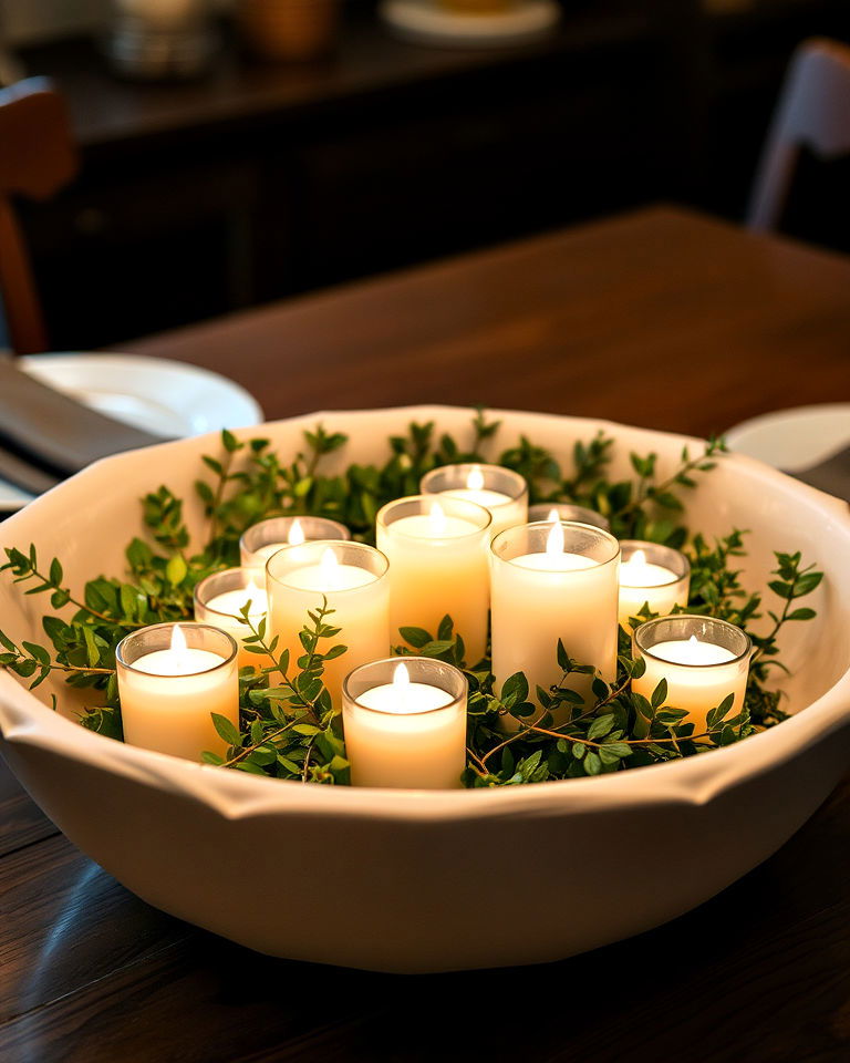 candle and greenery setting