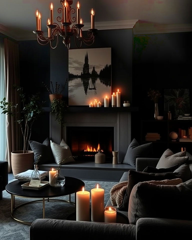 candlelit accents moody living room