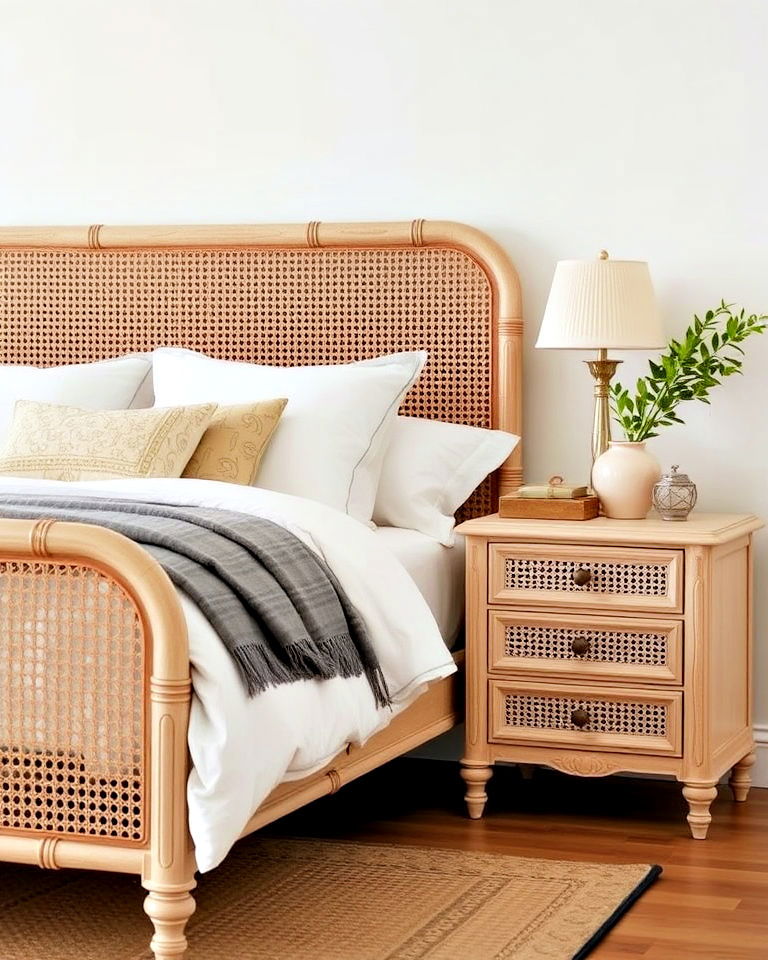 cane furniture for grandmillennial style bedroom