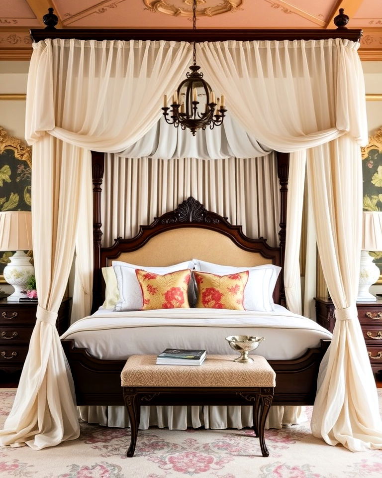 canopy bed with soft flowing sheer fabric