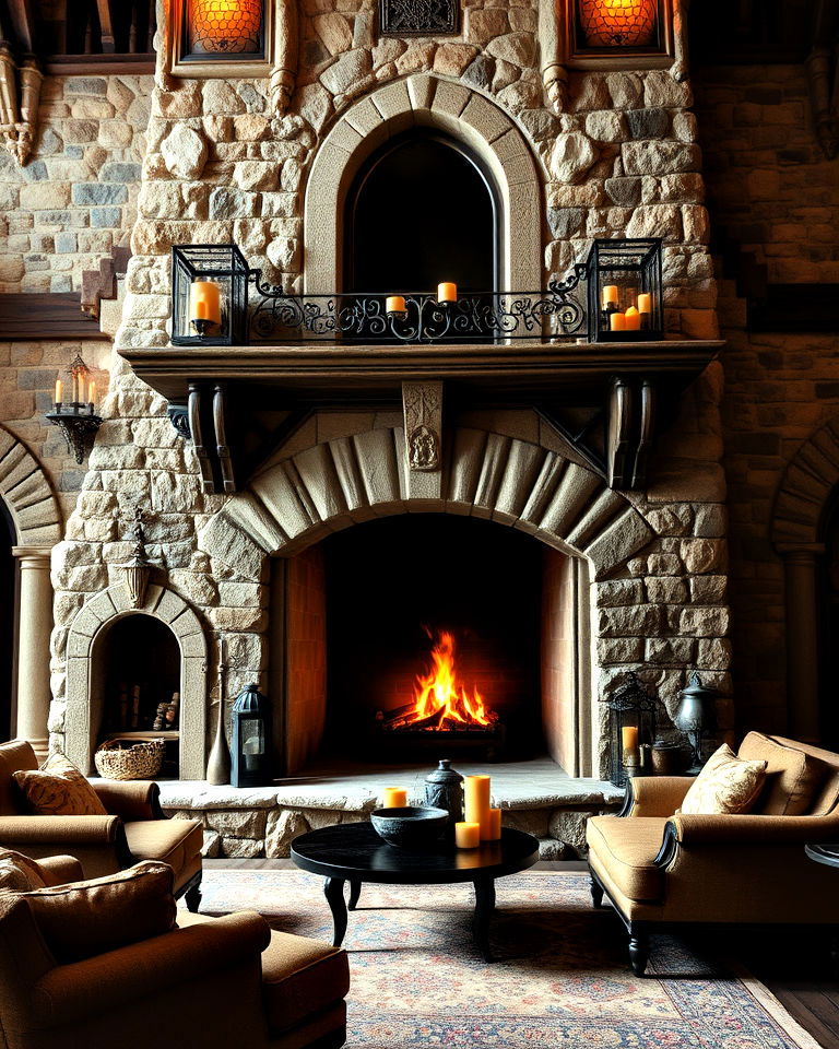 castle inspired fireplace