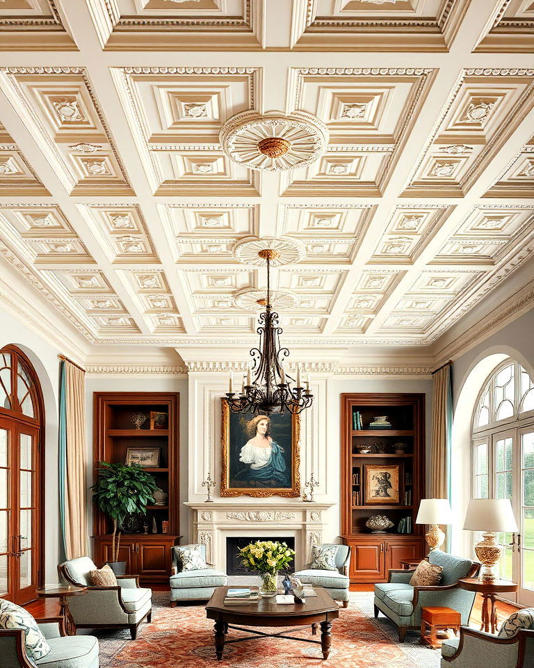 castle living room intricate ceiling design