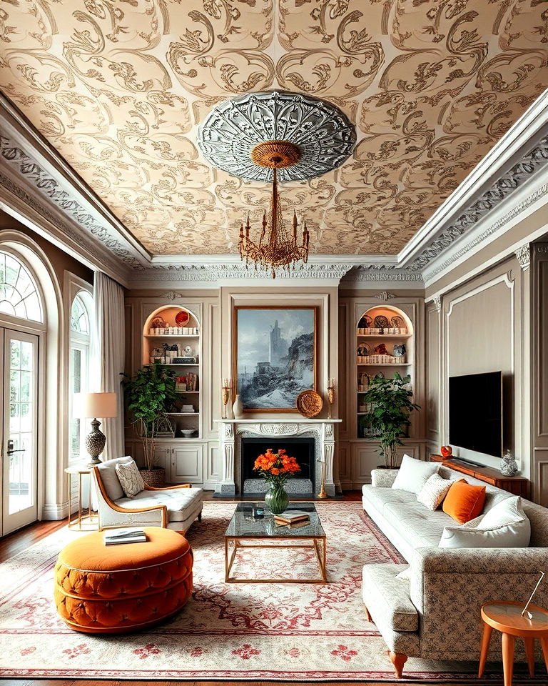 ceiling decor for maximalist living room