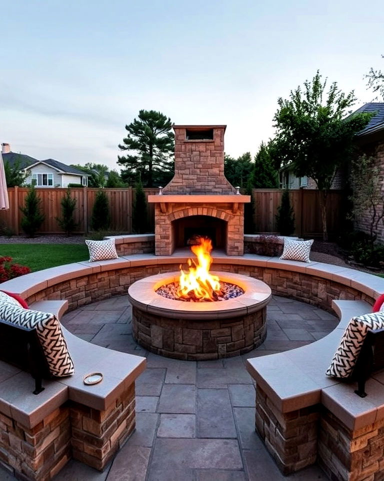 central firepit with sunken built in seating