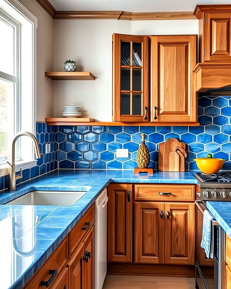 cerulean blue ceramic tile countertops
