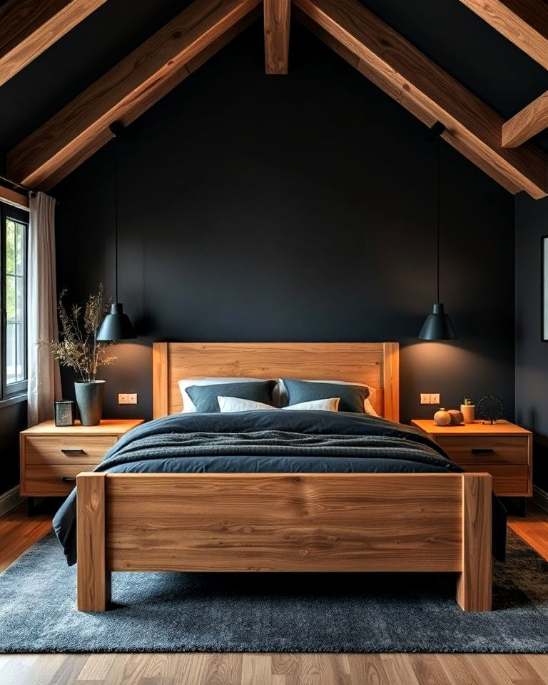 charcoal and natural wood accents