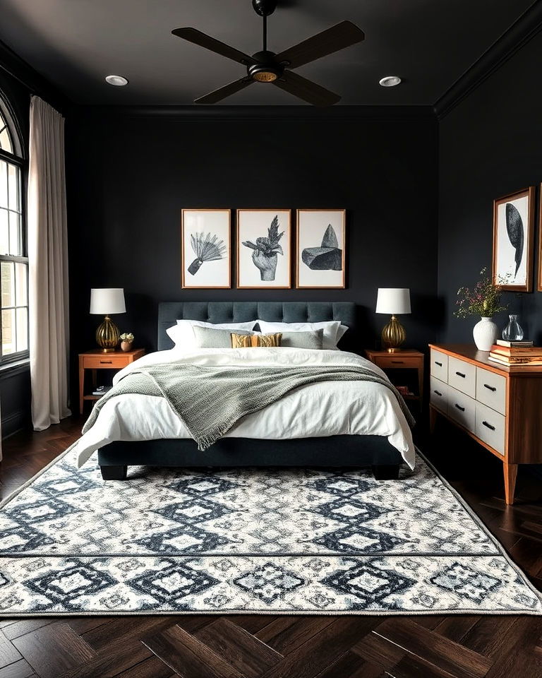 charcoal with patterned rugs