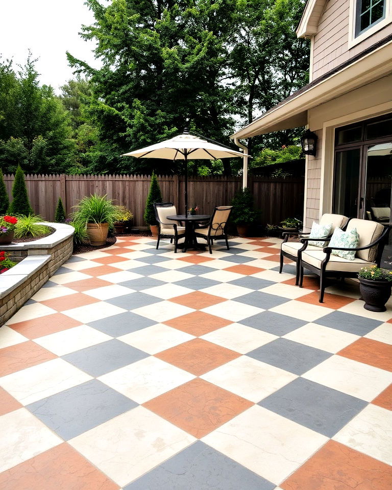 checkerboard design concrete patio