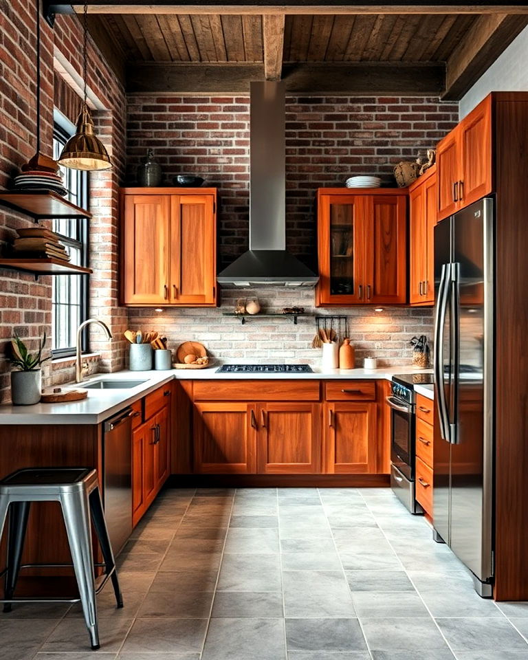cherry cabinets for industrial kitchen