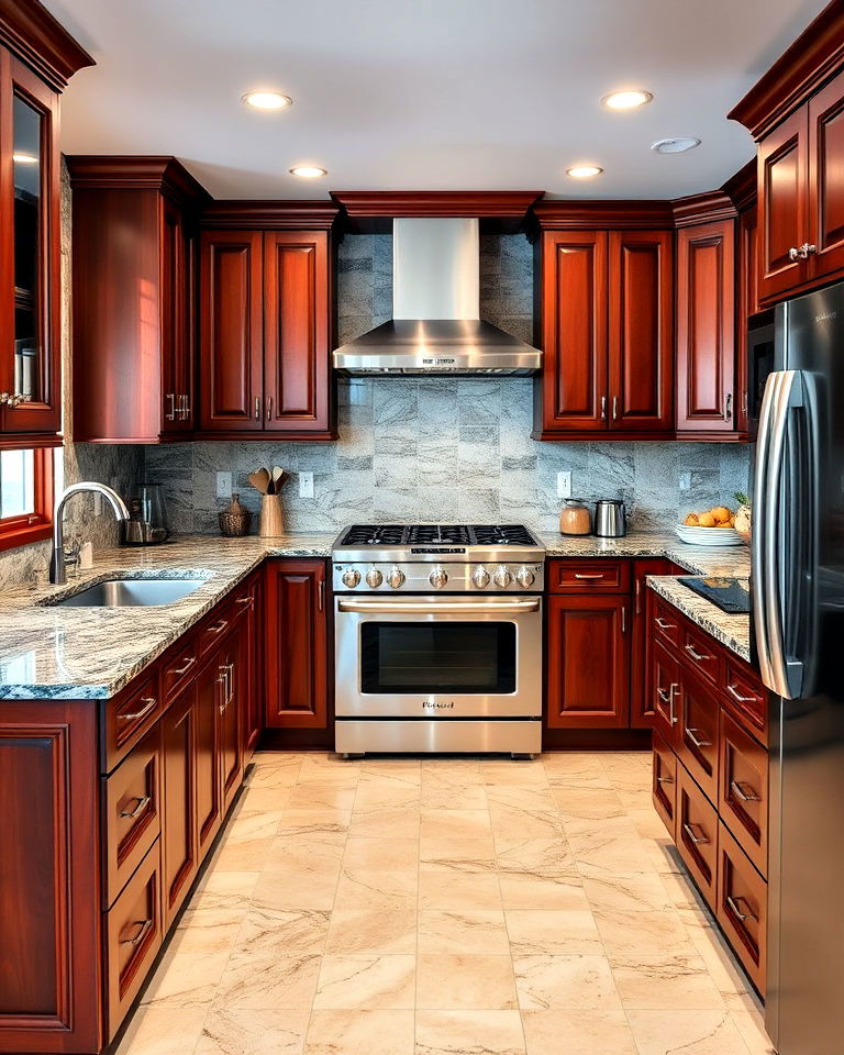 cherry cabinets with granite countertop
