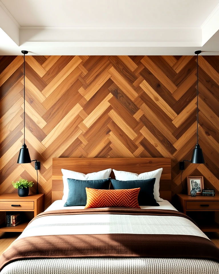 chevron inspired headboard accent wall