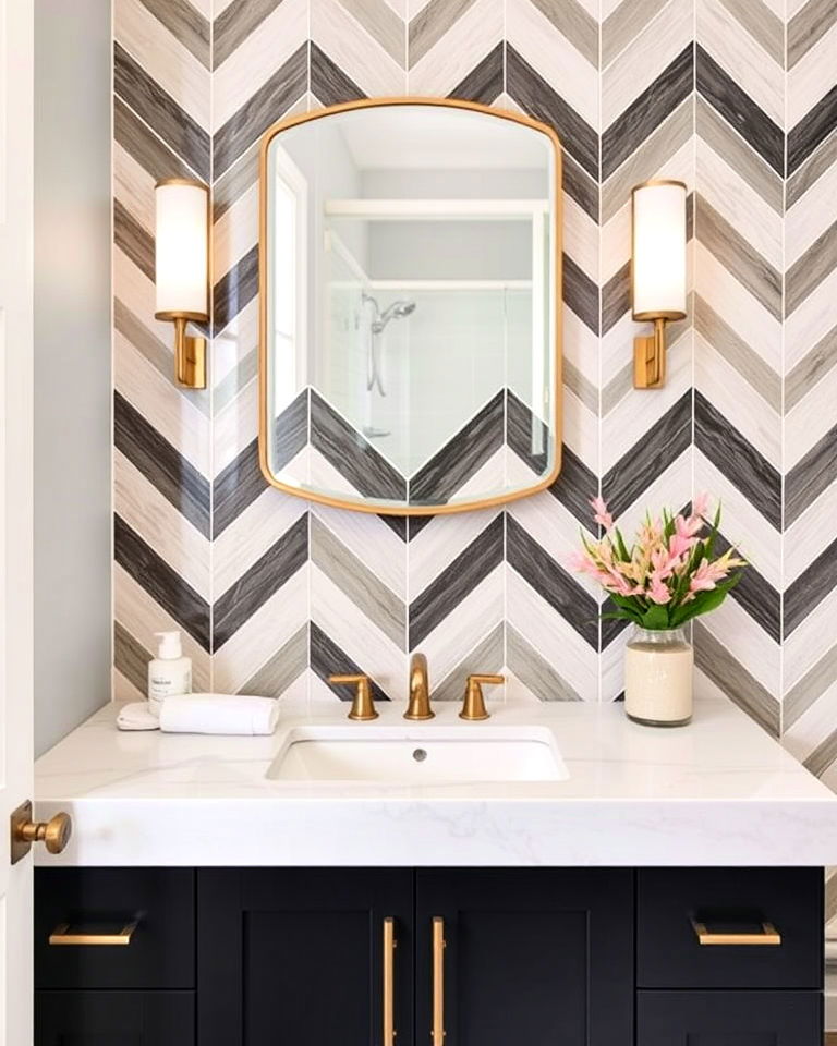 chevron pattern bathroom backsplash