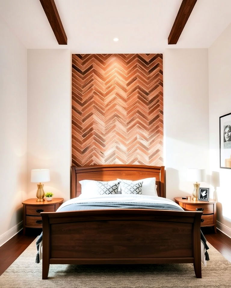 chevron pattern brick accent wall for bedroom