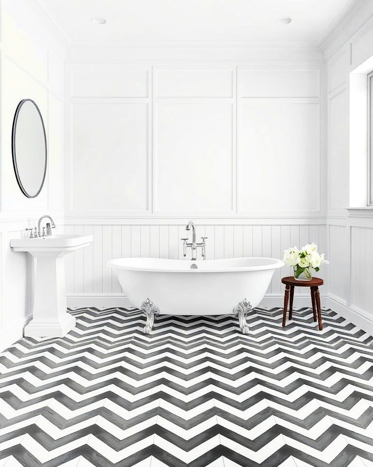 chevron patterns in black and white floor