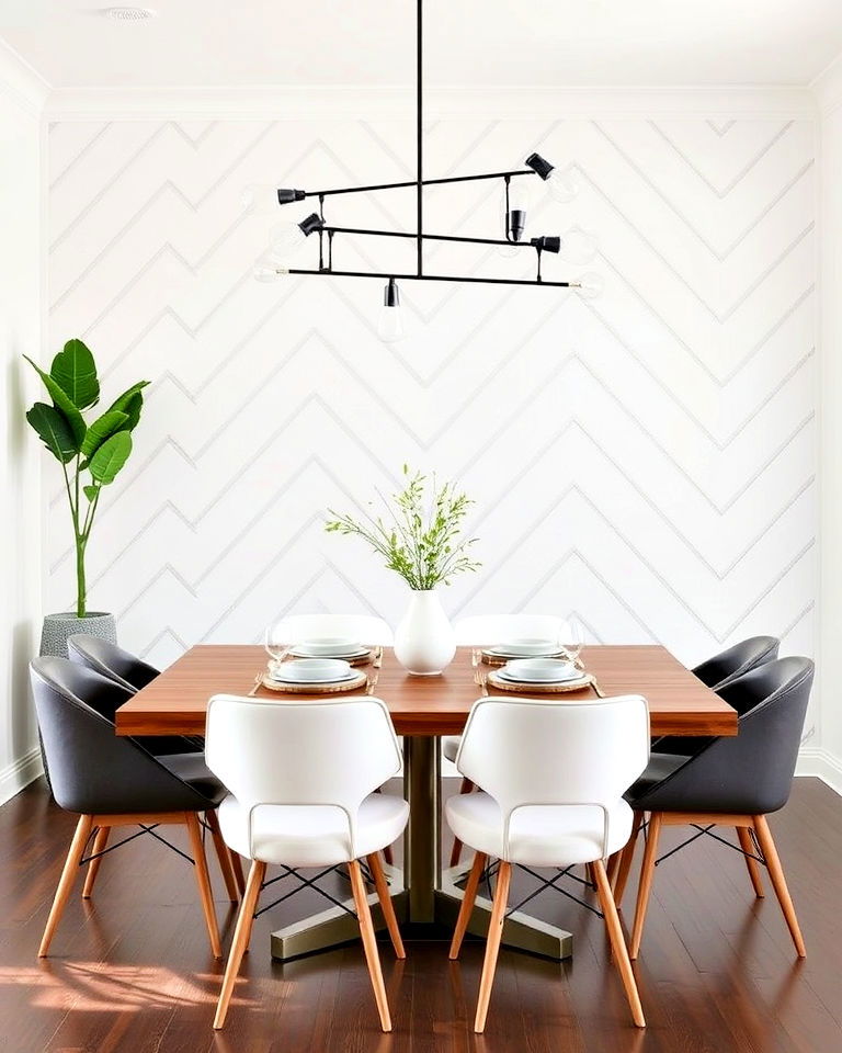 chevron shiplap walls for a contemporary dining room