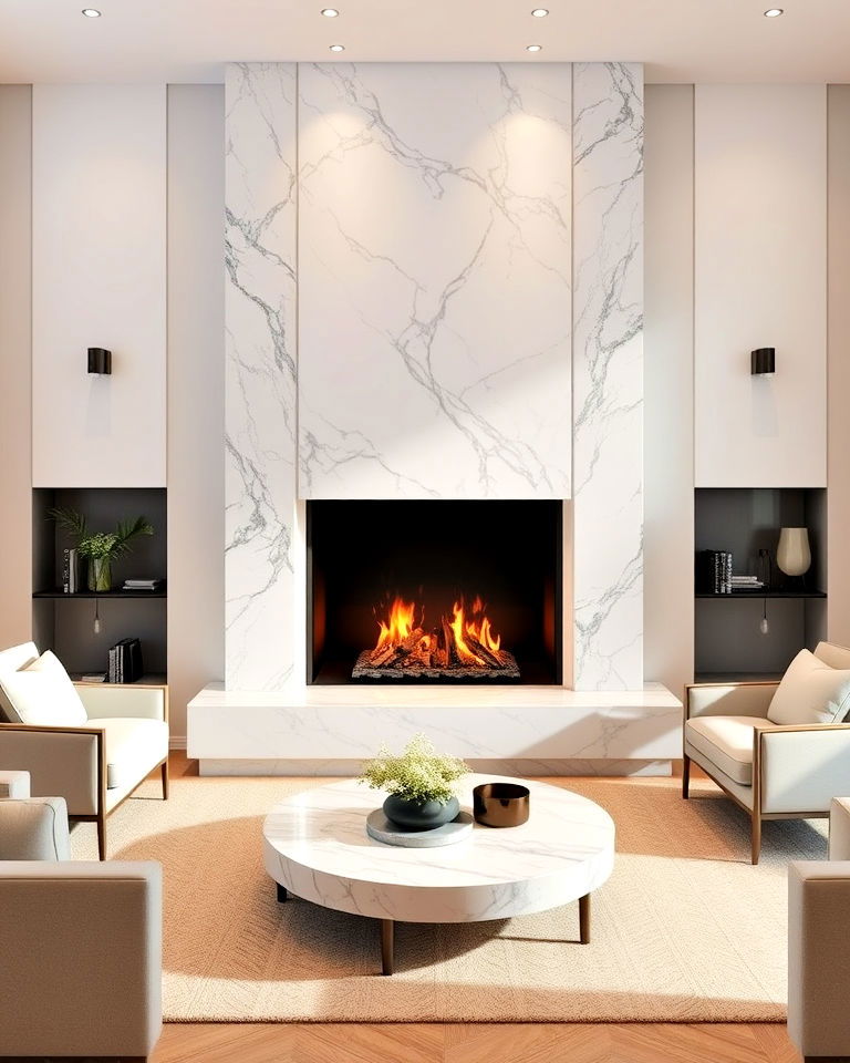 chic and modern two toned marble fireplace